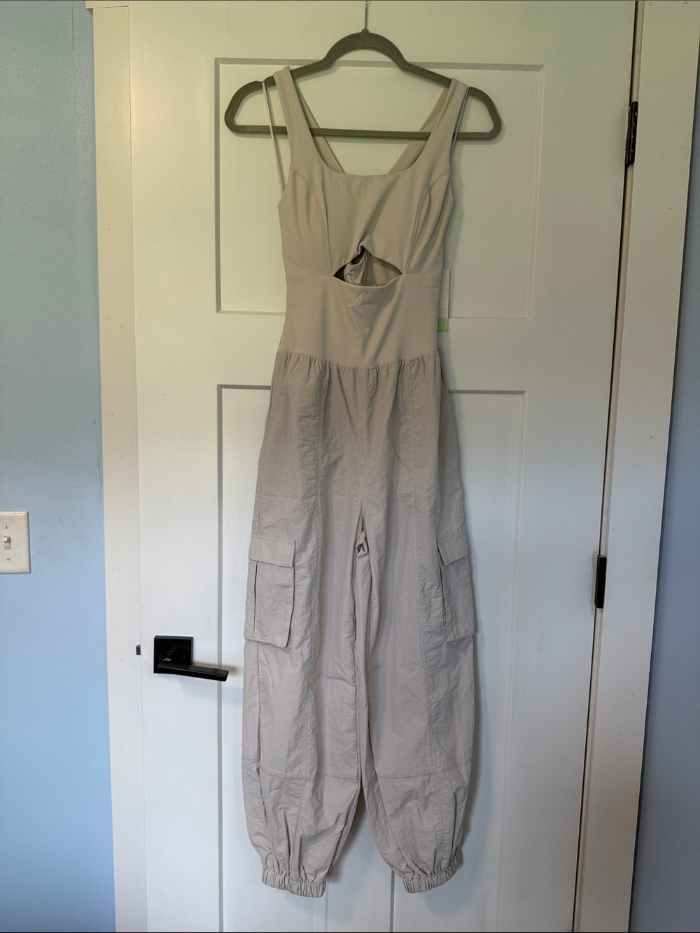 Sleeveless Cutout Cargo Jumpsuit in Light Grey